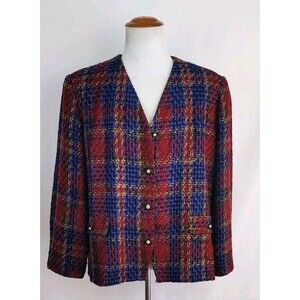 Vtg Koret Plaid  Blazer Jacket Women's Retro Blue/Red Size 26W Old Money